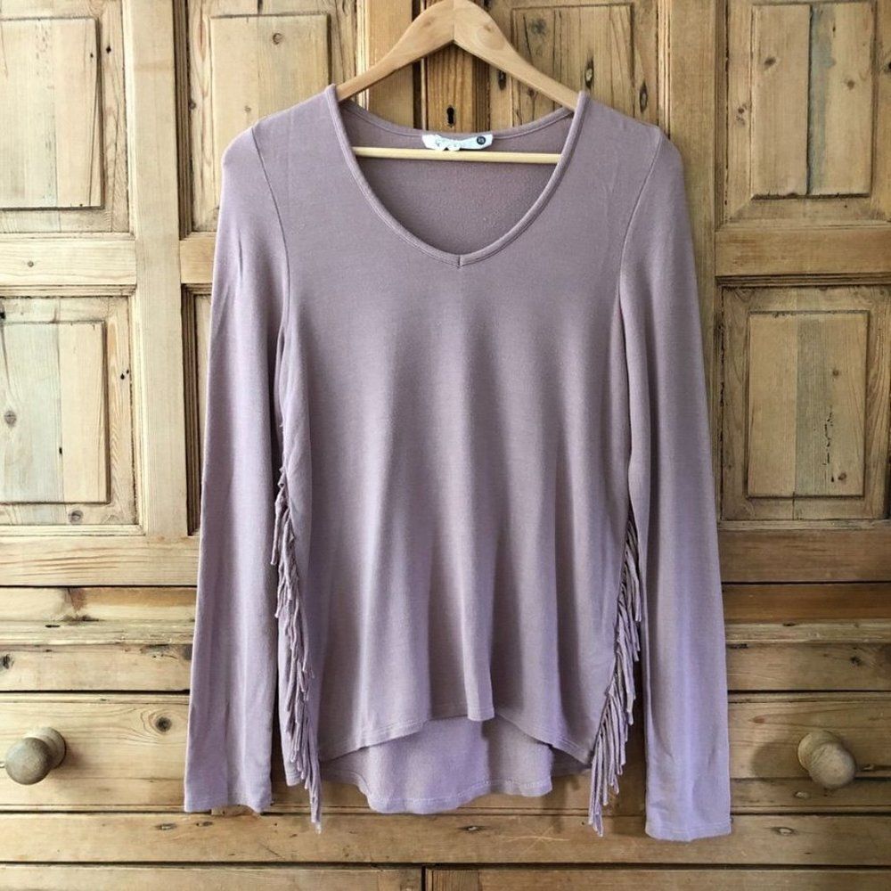 Carve Designs Pale Blush‎ Pink Top Fringe Side V-Neck Shirt Women's Size XS Boho